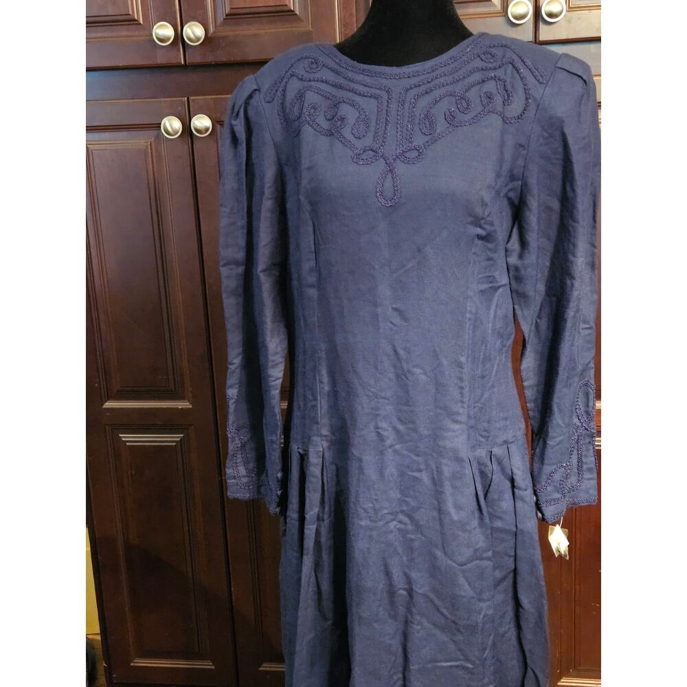 Vintage Kathy Lee for Plaza South NWOT Old Stock Blue Prairie Dress Button sz 12